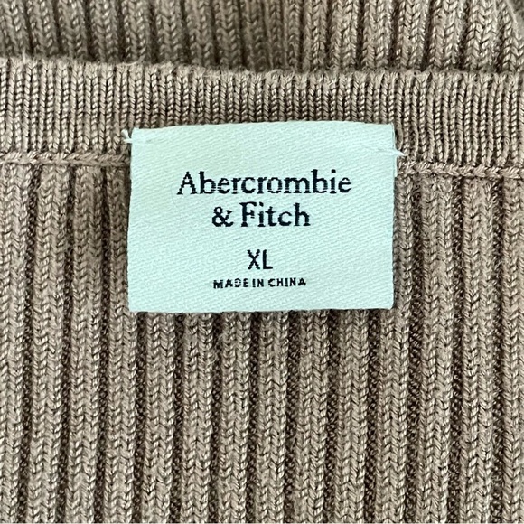 Abercrombie & Fitch Ribbed Tan Knit Sweater Cropped Neutral Y2K Top Women Sz XL - Picture 6 of 7